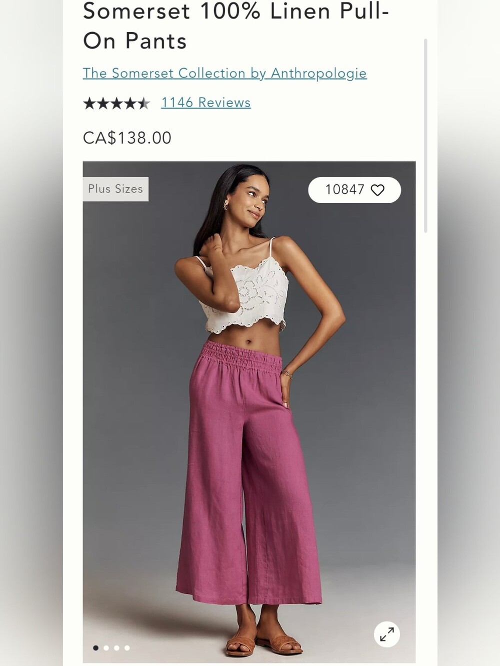 Anthropologie Somerset 100% Linen Pull-On Pants - Berry Rose NWOT